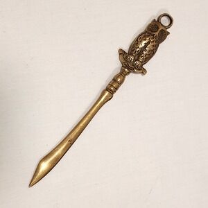 Vintage Brass Owl Letter Opener Desk Accessory 8.25 Inch Gold Tone Metal Patina